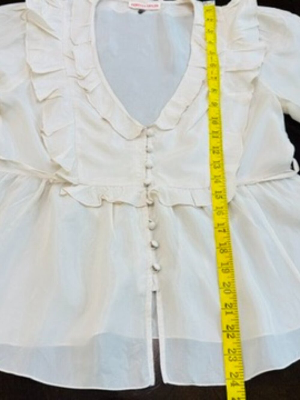 Rebecca Taylor Silk Ruffle Blouse Cream Tie Back Romantic Top Sz 2 Coquette - Picture 7 of 8